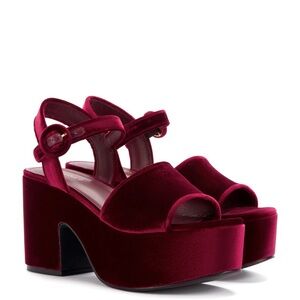 Larroudé Miso Platform Strap Sandal In Wine Velvet
